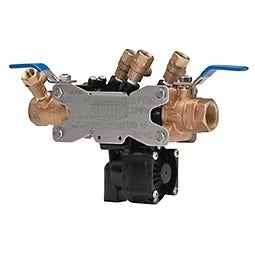 Zurn Wilkins 34-375S 3/4-inch Reduced Pressure Backflow Preventer with bronze 'Y' strainer, side and top access view.