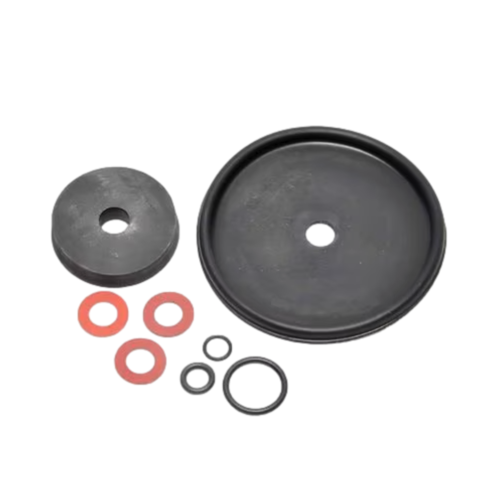 Front view of Superior 950/3000 Series 1-1/2 in repair kit components on white background, showing diaphragms and seals for valve servicing.