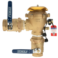 FEBCO 765 PVB 1 in bronze front view with quarter-turn ball valves and visible test cocks for field testing.