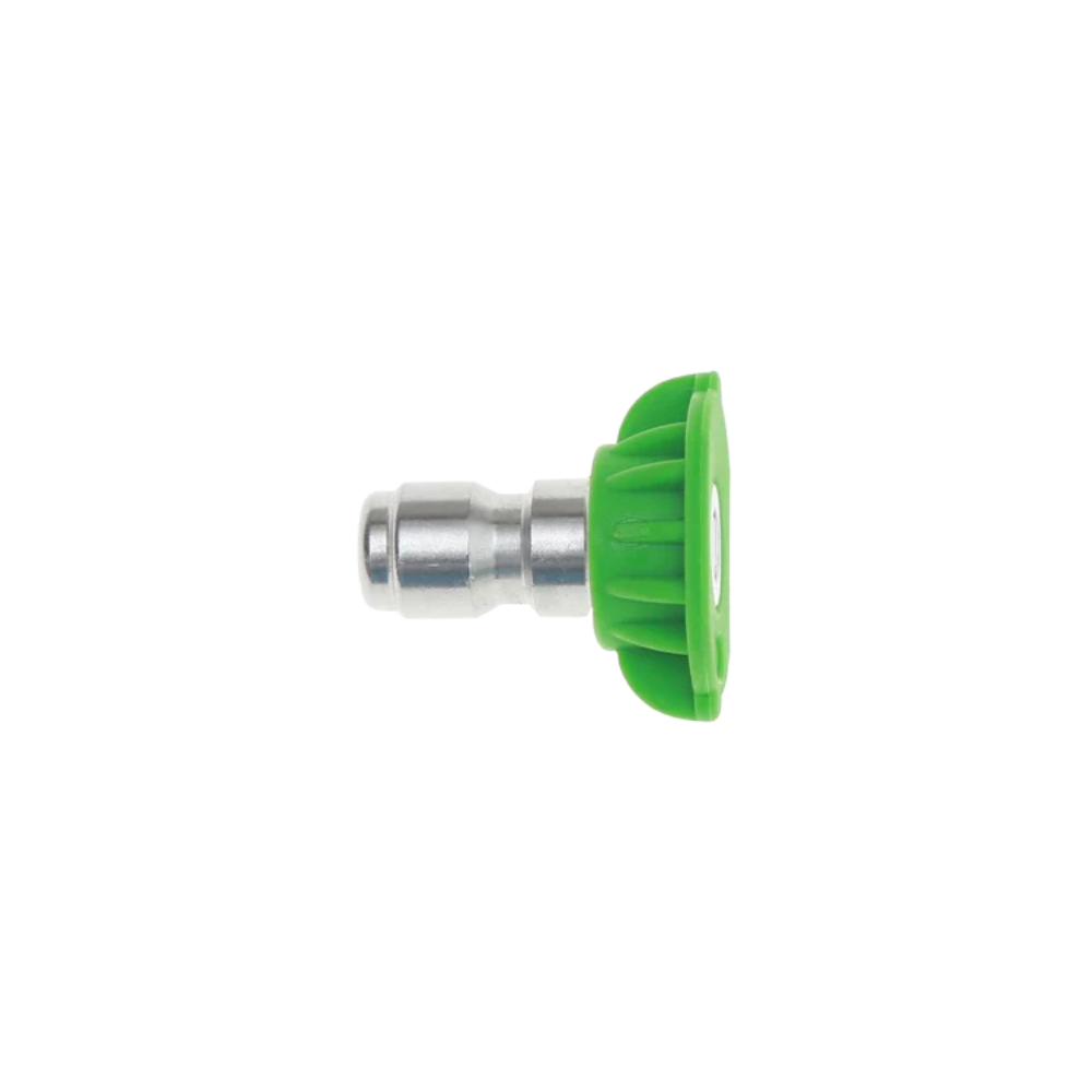 Green FlowZone quick-connect 25° fan nozzle with stainless steel tip and durable plastic quick-disconnect fitting for backpack and wand sprayers.