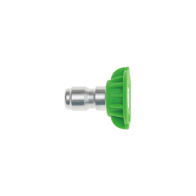 Green FlowZone quick-connect 25° fan nozzle with stainless steel tip and durable plastic quick-disconnect fitting for backpack and wand sprayers.
