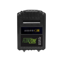 FlowZone FZAAEM 18V 5.2Ah lithium-ion battery pack for Typhoon and Monsoon sprayers, showing LED charge indicator and front casing.