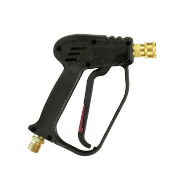 Black FlowZone FZRABV quick-connect pressure-washer style spray gun showing 11/16 in threaded hose connection, trigger lock, and female quick-connect wand
