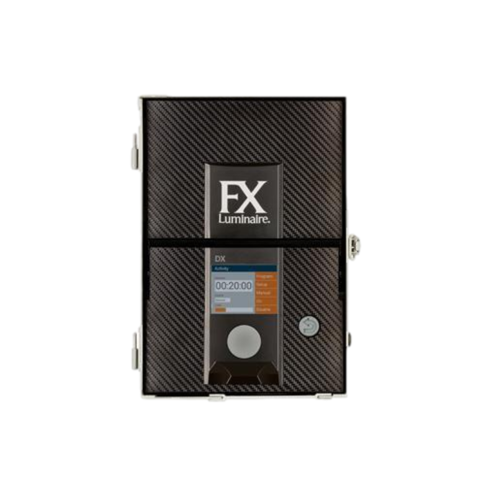 Close-up front view of FX DXFP digital facepack replacement showing colored LCD screen, front controls, and removable module.