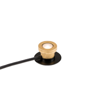 Close-up of FX Luminaire LP 3-LED underwater light showing integrated Cree LEDs, natural brass finish, and included lead connection area.