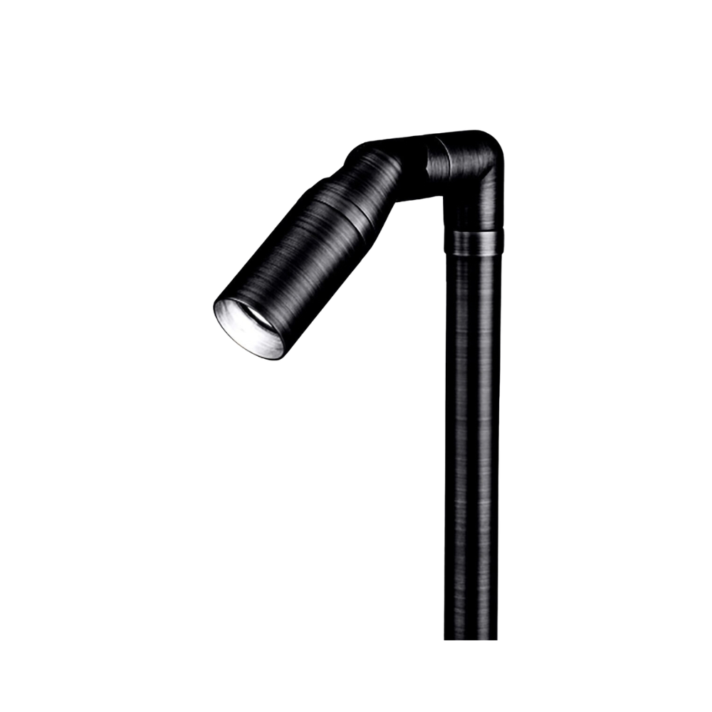 Close-up of FX Pinnacle PP-36 brass path light showing adjustable knuckle and preinstalled hex louver.