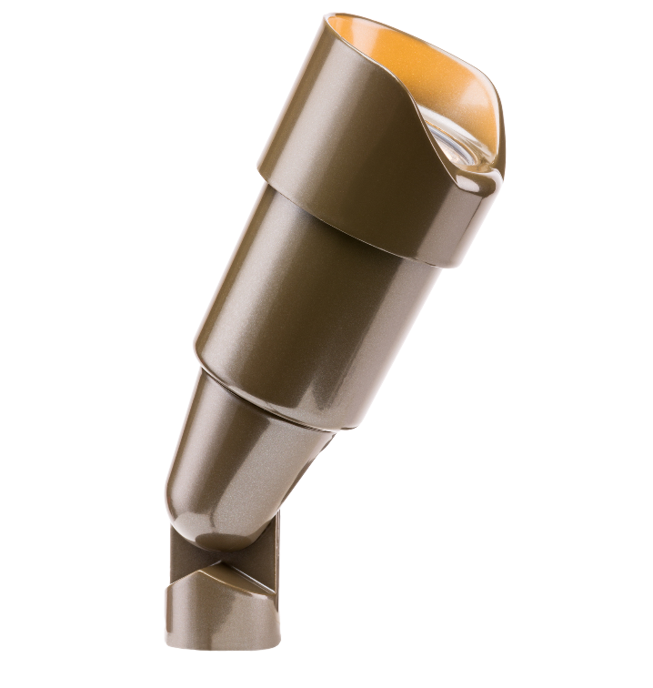 Close view of RS Up Light (RSNLBZ) bronze finish highlighting the TGIC powder-coat surface, clear lens, and MR16 lamp aperture for precise accent lighting installations.