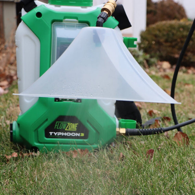 Side view of FlowZone Drift Guard illustrating 110° fan nozzle and drift shield.