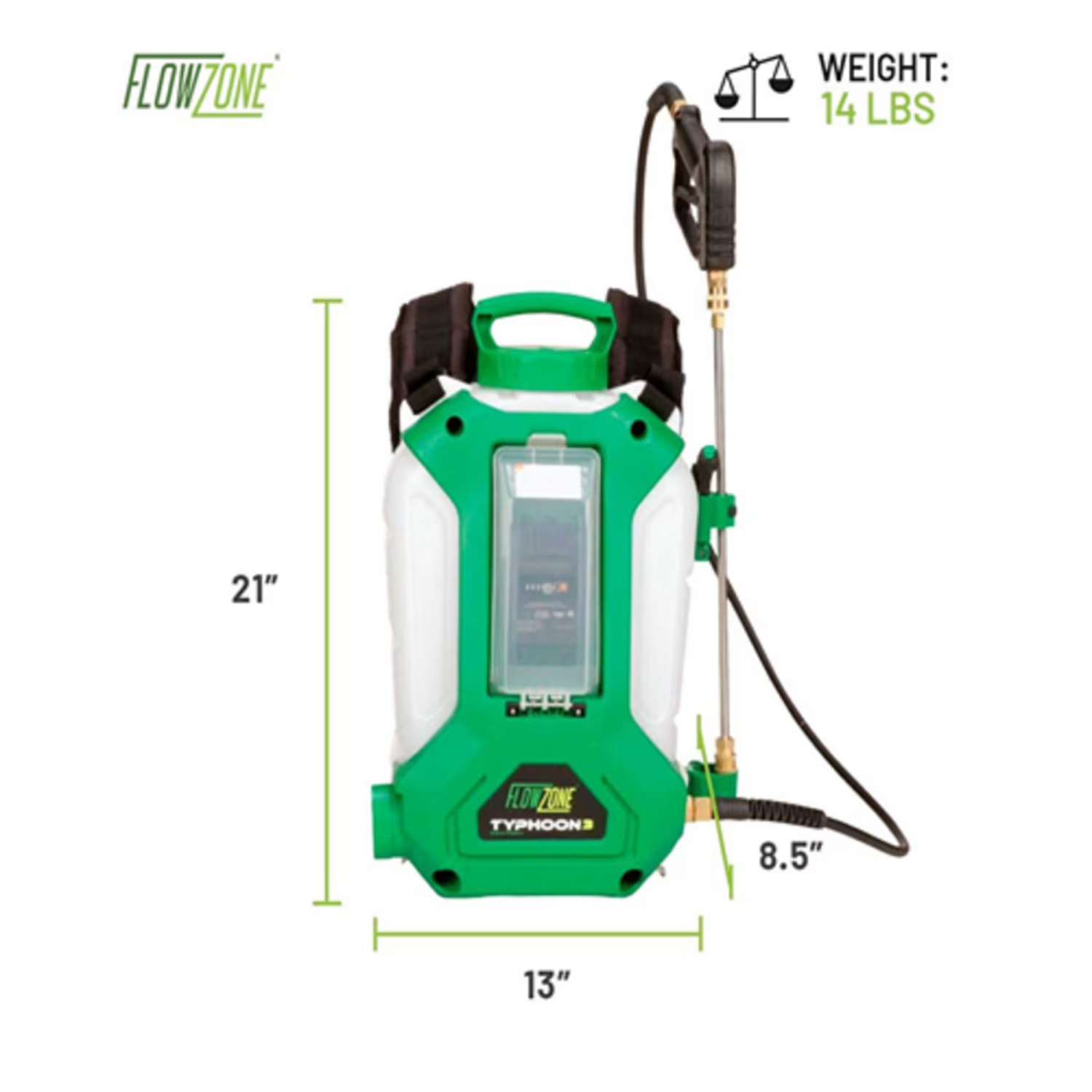 Flowzone Typhoon 3 spray wand and quick-connect nozzles (45° fan, 0° pin stream, brass adjustable cone)