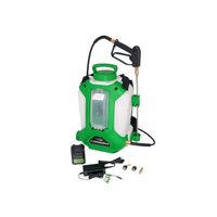 Flowzone Typhoon 3 18V backpack sprayer front view with 4-gallon translucent tank and hose