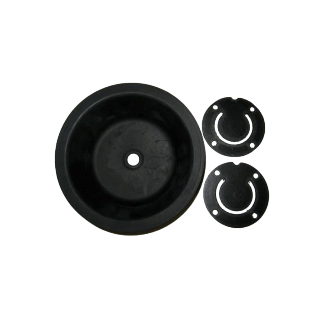 Guzzler 400SK repair kit with replacement diaphragm and inlet/outlet valves displayed on white background.