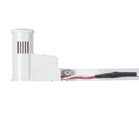 Hunter RFC wired Rain & Freeze sensor on metal extension arm, adjustable vent ring; includes 25 ft two-conductor wire, white polycarbonate housing.