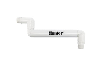 Hunter HSJ heavy-duty swing joint, 1-inch MNPT inlet/outlet, single top-out with 12-inch lay arm; green PVC body shown on white background.
