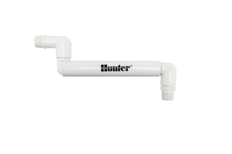 Hunter HSJ heavy-duty swing joint, 1-inch MNPT inlet/outlet, single top-out with 12-inch lay arm; green PVC body shown on white background.