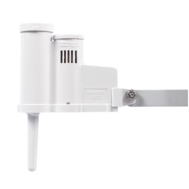 Hunter WR-CLIK wireless Rain-Clik sensor and receiver kit in white polycarbonate housing, shown mounted and standalone for irrigation shutoff.