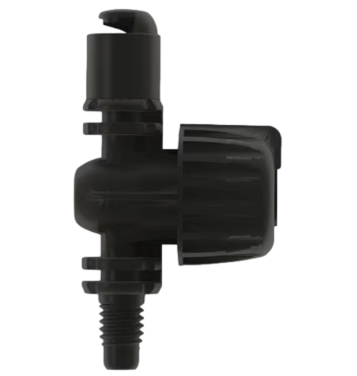 Hunter Trio-Spray micro nozzle, 90° quarter pattern, black plastic, 10-32 threaded connection for micro irrigation.