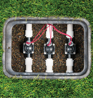 Hunter PGV 1-inch jar-top solenoid valve, durable UV-resistant PVC body, double-beaded diaphragm, encapsulated 24VAC solenoid; front angled view.