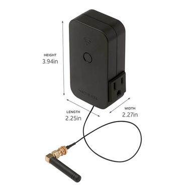 Angled profile of Kichler 16085BK Smart Control Timer highlighting side vents, antenna thread, and compact dimensions for in-enclosure transformer mounting.