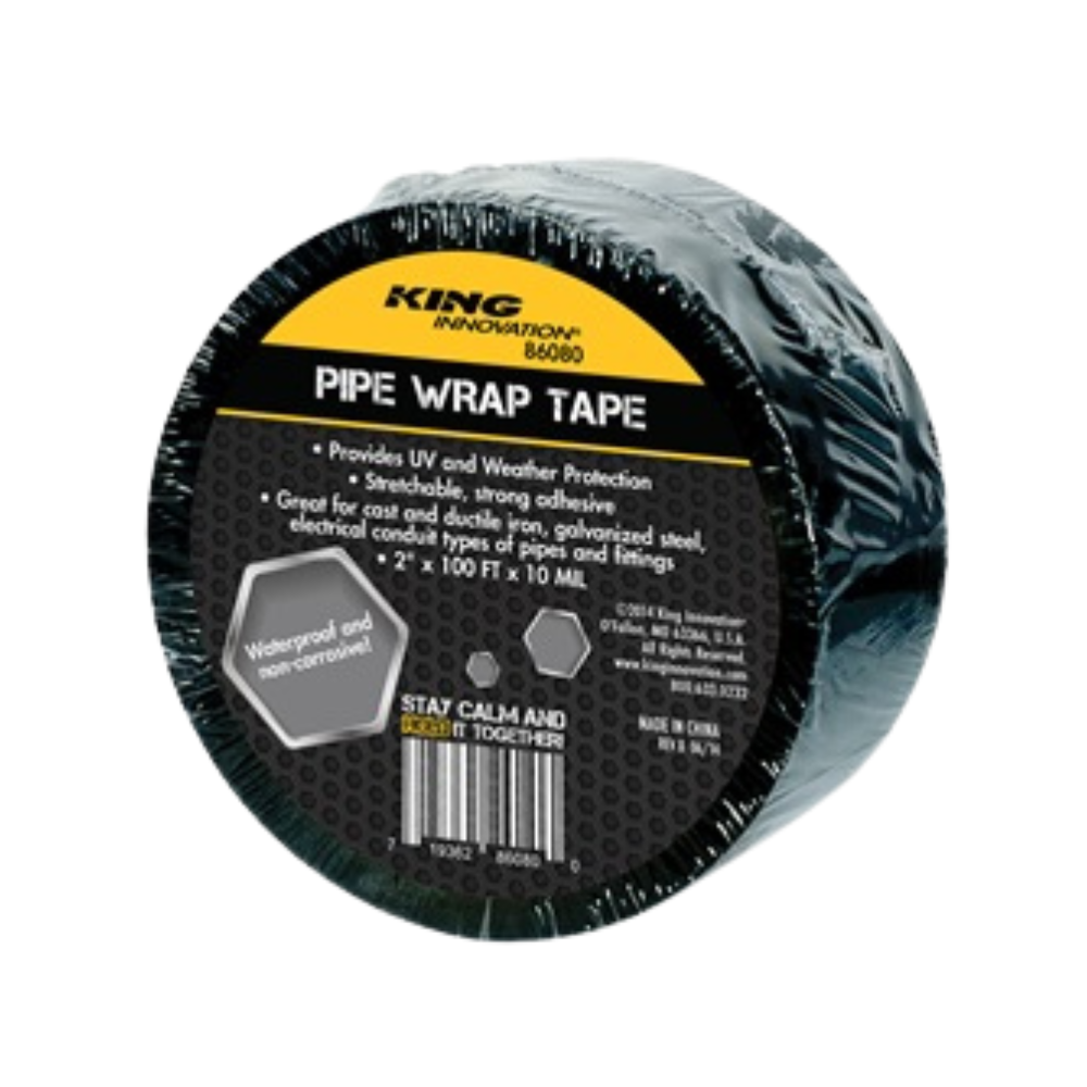King Innovations Pipe Wrap Tape roll, black, 2 in. x 100 ft, 10 mil (SKU 86080)