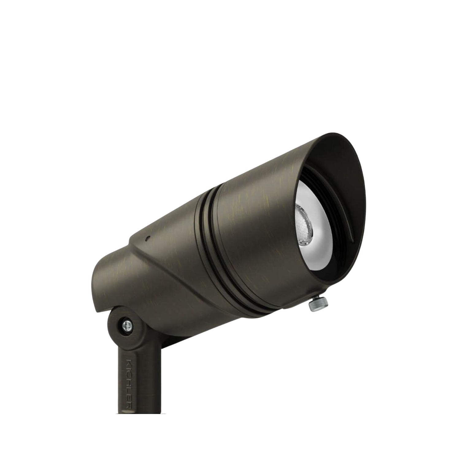 Kichler Varia medium accent light in Centennial Brass, close-up of head and housing.