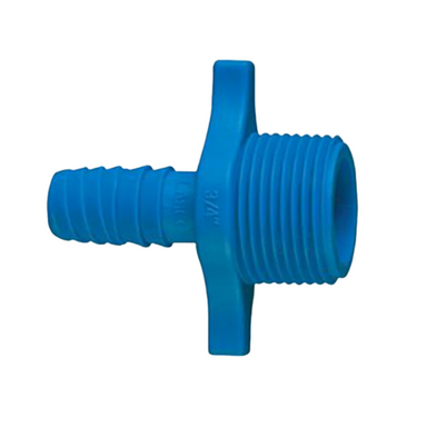 Close-up of Lasco 3/4 in. Male Adapter (MIPT x Double Helix) acetal irrigation fitting showing the threaded Double Helix twist-on connection and body profile.