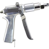 LESCO MAG1 high-pressure spray gun, silver corrosion-resistant steel body with stainless-steel whirler and trigger, angled product view