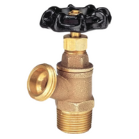 Matco-Norca 205F brass full-flow boiler drain with handwheel, stuffing box and hose outlet (nominal size shown).