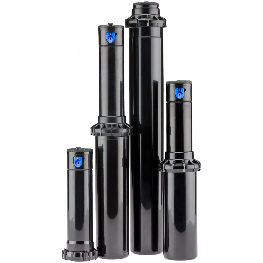 Product family illustration showing multiple Hunter PGP ULTRA pop-up rotor sizes and exposed turrets, highlighting model variations and nozzle racks.