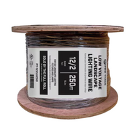 Pro-Trade PT-122LV250 12 AWG coiled roll showing black PVC jacket and length marking for landscape lighting installations.