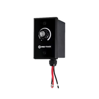Front view of Pro-Trade PT-DIM1 low-voltage LED dimmer with aluminum gasket faceplate, trim dial, and mounting box.