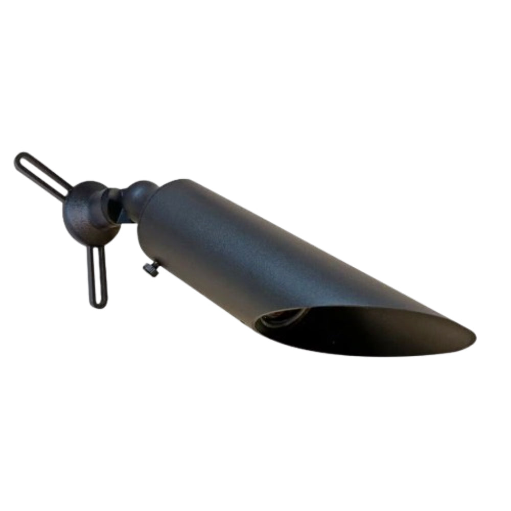 Pro-Trade DNL1 outdoor downlight in black finish, close-up of the trim and housing, highlighting hex louver and pre-wired lead, lamp not included.