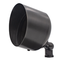 Front-angle product photo of Pro-Trade FL3 PAR36 flood light in brass finish; cast-brass housing with adjustable yoke and no lamp installed.