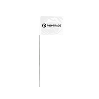 Pro-Trade white marking flags (4 x 5 in) mounted on 21 in steel staffs; bundle of 100 flags displayed for size and construction reference.