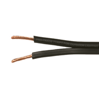 Close-up of Pro-Trade black PVC jacket and parallel stranded conductors showing raised polarity ridge and jacket marking text.