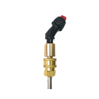 FlowZone quick-connect to TeeJet nozzle adapter kit with 110° fan nozzle attached, front view on white background showing adapter and nozzle.