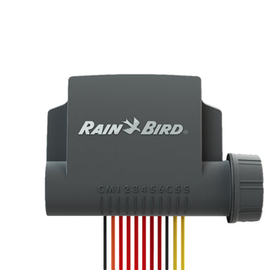 Front view of Rain Bird ESP-BAT-BT 2-station Bluetooth battery-operated irrigation controller in an IP68 weatherproof enclosure.