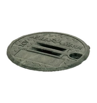 Green Rain Bird VB10RNDL 10-inch round valve box lid with beveled edge, shovel access slot, and visible pipe knock-outs for installation