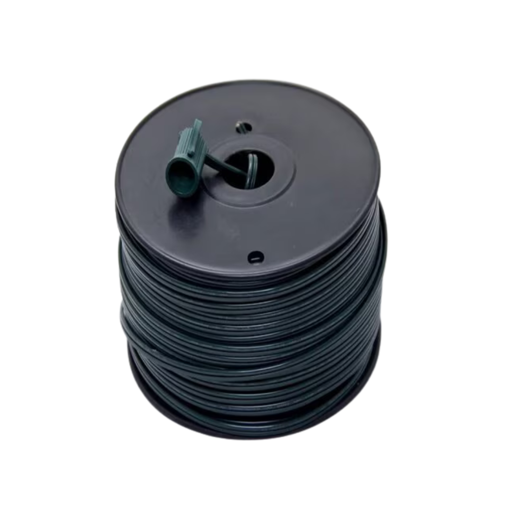 Coiled green 250-foot blank lamp cord spool by Seasonal Source, 18 AWG SPT-1 copper conductors, no sockets attached.