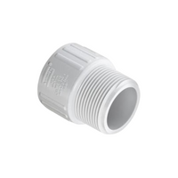 White Spears schedule 40 PVC reducing IPT adapter (model 446-074), 1/2 in. MIPT x 3/4 in. FIPT, molded finish, designed for potable and pool plumbing.