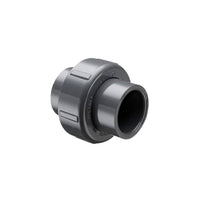 Gray Spears Schedule 80 PVC socket x socket union showing union nut and molded body with FKM O-ring seal.