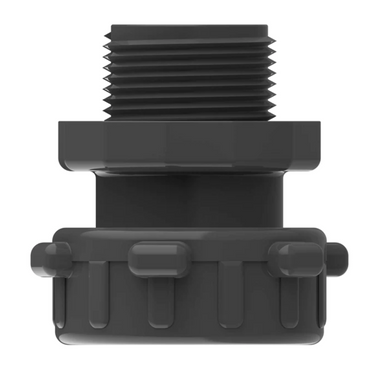Front view of Action Machining 1-inch Schedule 80 PVC male adapter (SKU 18-010) showing threaded MIP connection and o-ring sealed union.