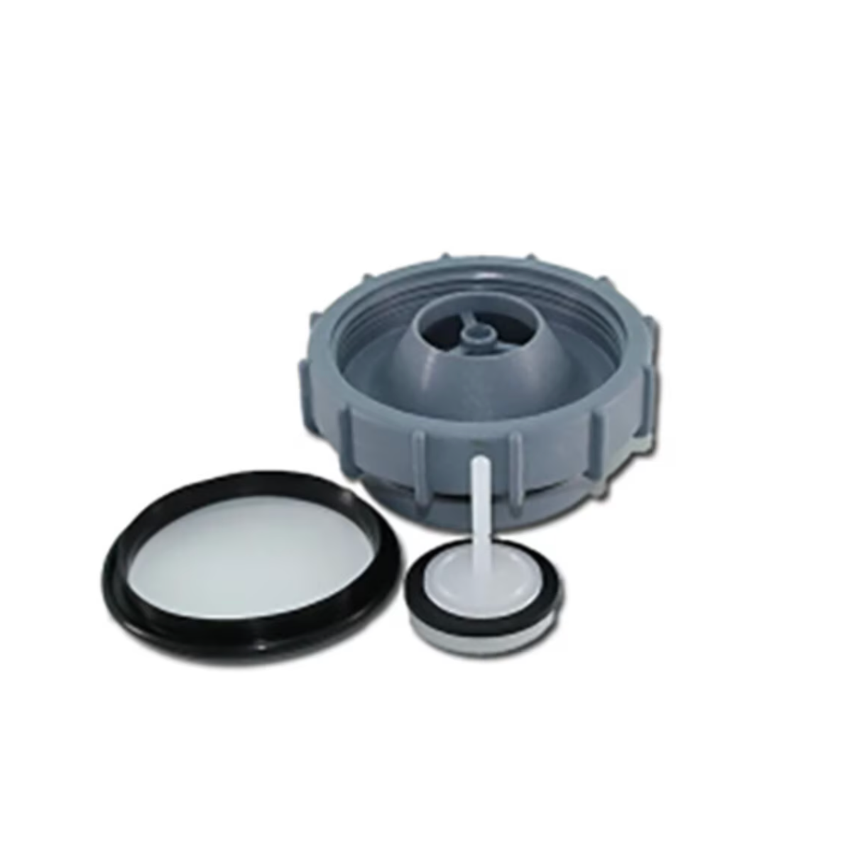 Irritrol R-217104 anti-syphon cover assembly on white background, showing top, side views and mounting features.