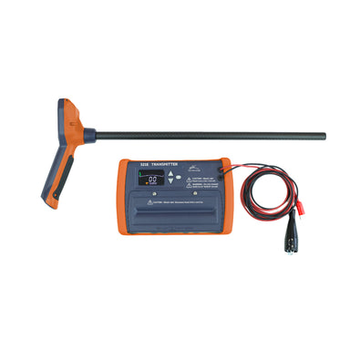 Tempo 521E full kit showing receiver and transmitter with LCD screens, antenna, test leads and padded carrying case for scale and field use.