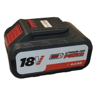 Close-up of LESCO 18V battery pack illustrating connector, robust casing, and label indicating compatible use with Field King and LESCO backpack sprayers