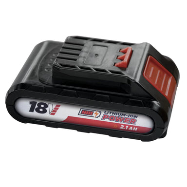 LESCO 18V battery pack (2.1 Ah and 4.2 Ah variants) shown mounted beside a backpack sprayer, rugged housing visible, model SKU 183613