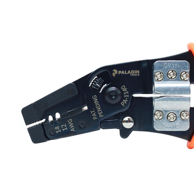 Tempo PA1140 Two-Wire All-in-One Tool shown preparing flat Maxi two-wire irrigation cable.