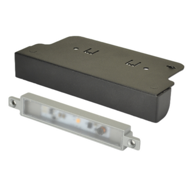 Angled view of the Unique ISO LED module, warm white LED array visible, designed for 12V systems and easy field replacement.