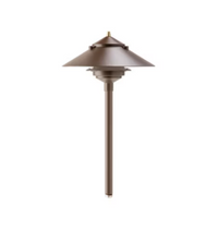 Vista PR-9216 path light in architectural bronze, aluminum body with 1/2 inch NPT stem and prismatic polycarbonate spread lens, shown without bulb