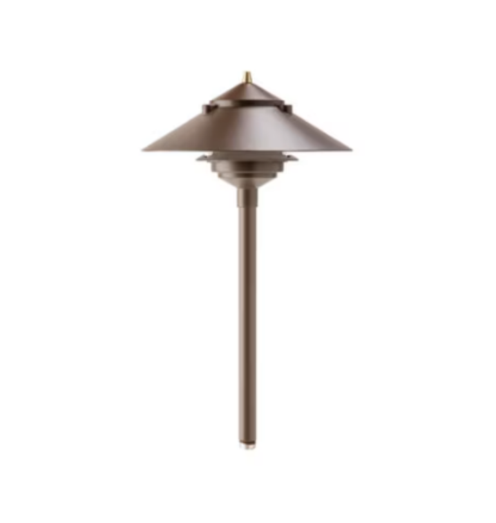Vista PR-9216 path light in architectural bronze, aluminum body with 1/2 inch NPT stem and prismatic polycarbonate spread lens, shown without bulb