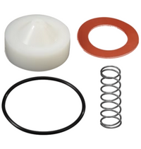 Close-up of Watts vent float repair kit components (float vent disc, vent spring and bonnet O‑ring) displayed on a white background, labeled part.